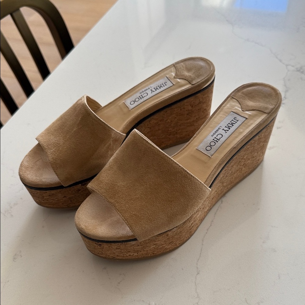 Jimmy Choo Beige Wedge Sandals